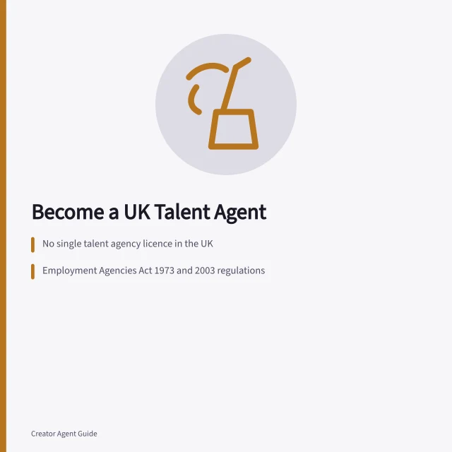 Card: UK talent agent career path, licensing rules, and agency training routes. How to become a talent agent in the UK: career path
