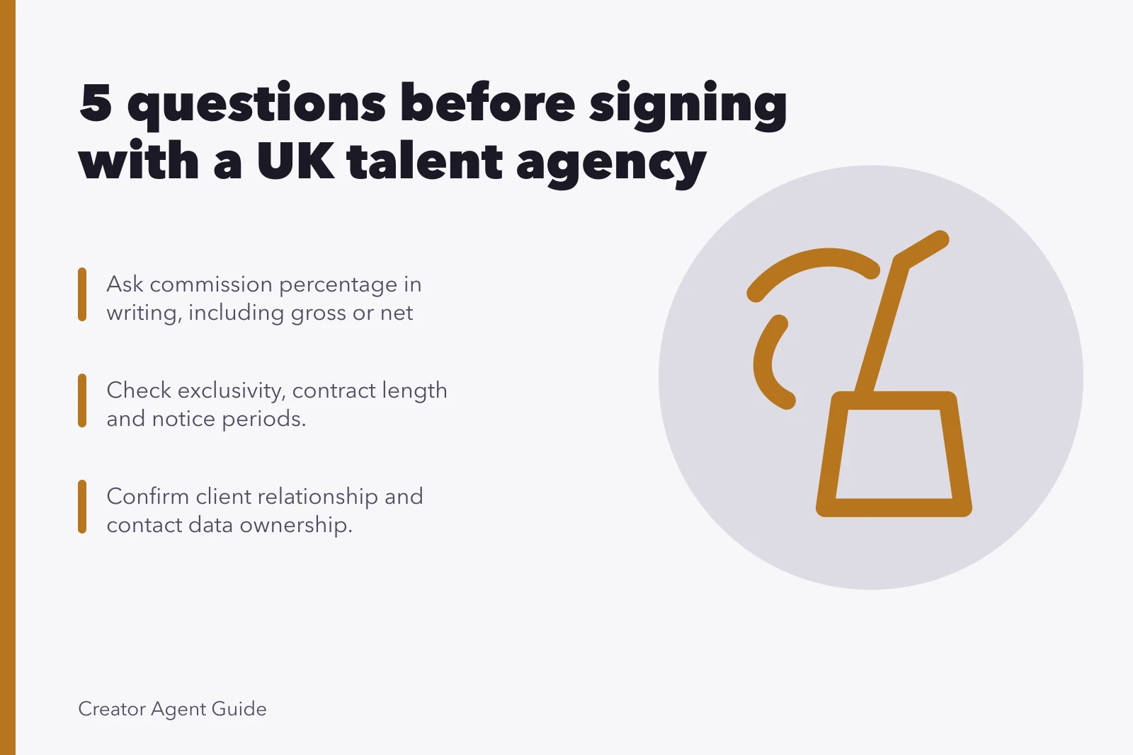 Checklist for UK talent agency contracts: fees, exclusivity, data ownership, exit terms.